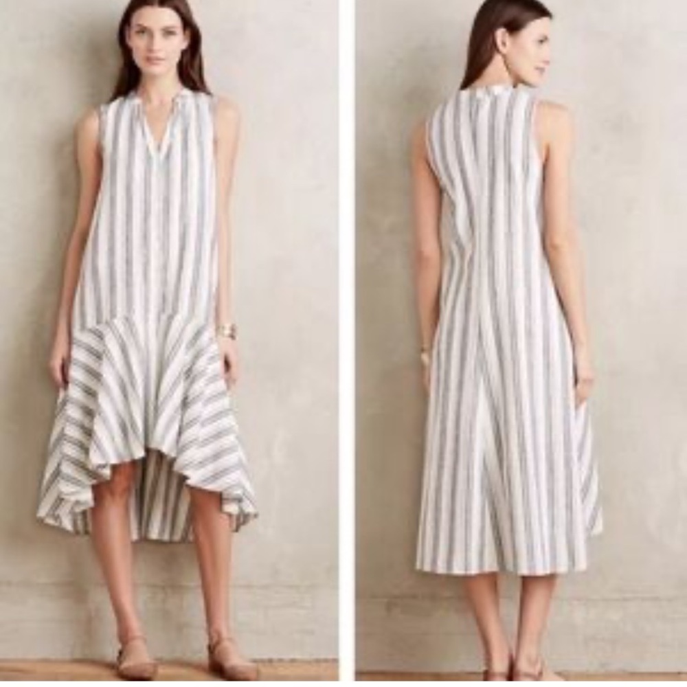 Maeve Inked Shirt Dress White and Blue/Gray Striped